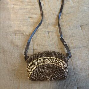 Black/tan Woven Rattan Crossbody Bag